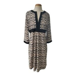 Sigrid Olsen Damask Print 3/4 Sleeve Empire Waist Shift Dress